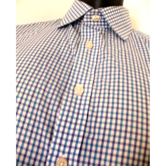 Charles Tyrwhitt Shirt Men large16.5/33 Blue ExtraSlim plaid Long Sleeve Button - Picture 9 of 12